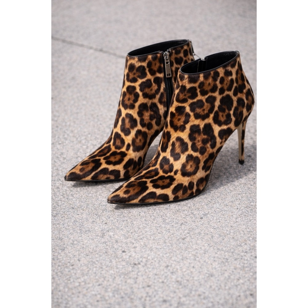 Dolce & Gabbana Leopard Print Calf Hair Ankle Boots Pointed Toe Stiletto 38
